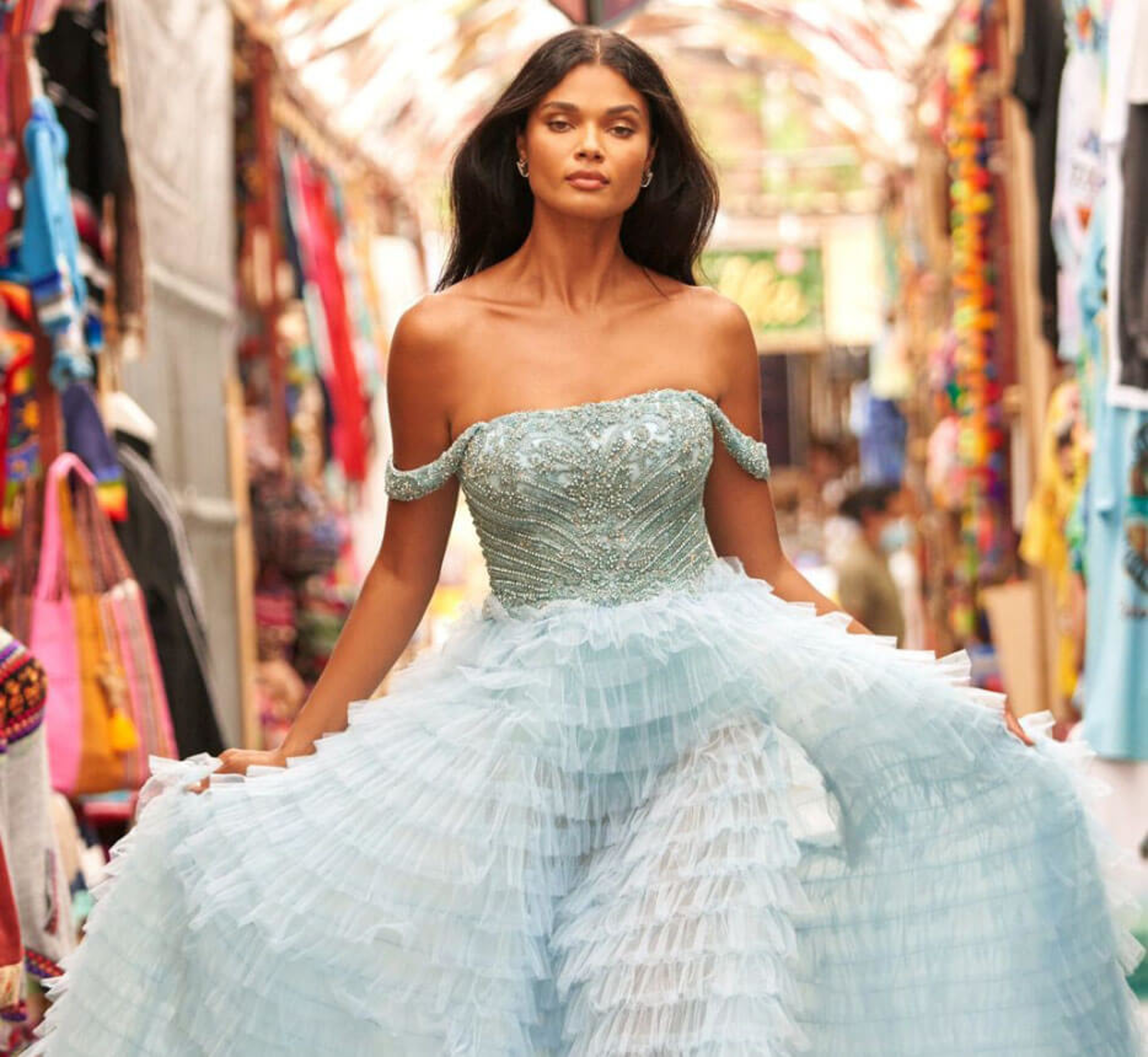Model wearing a quinceañera dress